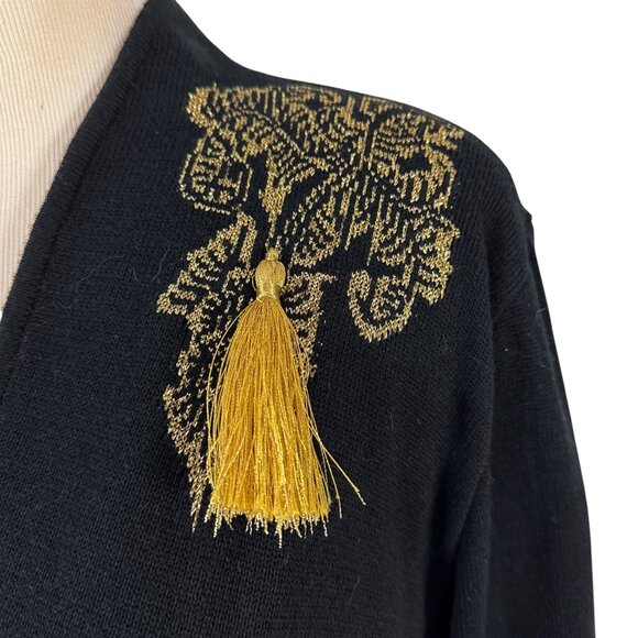 Mondi Black Sweater Gold Metallic Embroidery Tassels EU Size 36 Made Yugoslavia - Picture 4 of 9